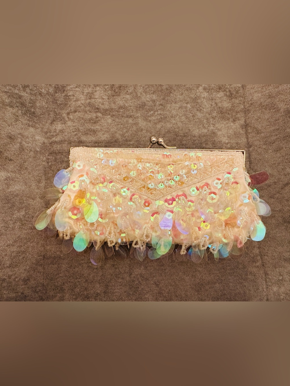 Iridescent Sequin Beaded Evening 3 in 1 bag- Pearl White*Max Mayer*VTG*Y2K